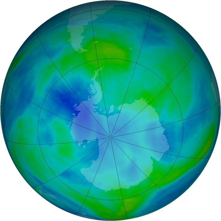 Antarctic ozone map for 29 April 2000